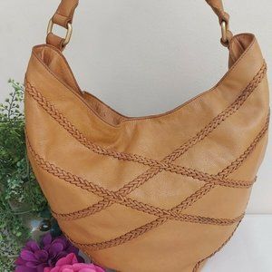 Linea Pelle Soft Tan Braided Leather Shoulder Bag
